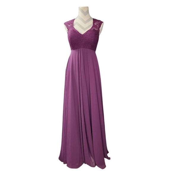 Mori Lee | by Madeline Gardner Chiffon Embroidered Bridesmaid Dress in Plum 4 - Picture 7 of 7